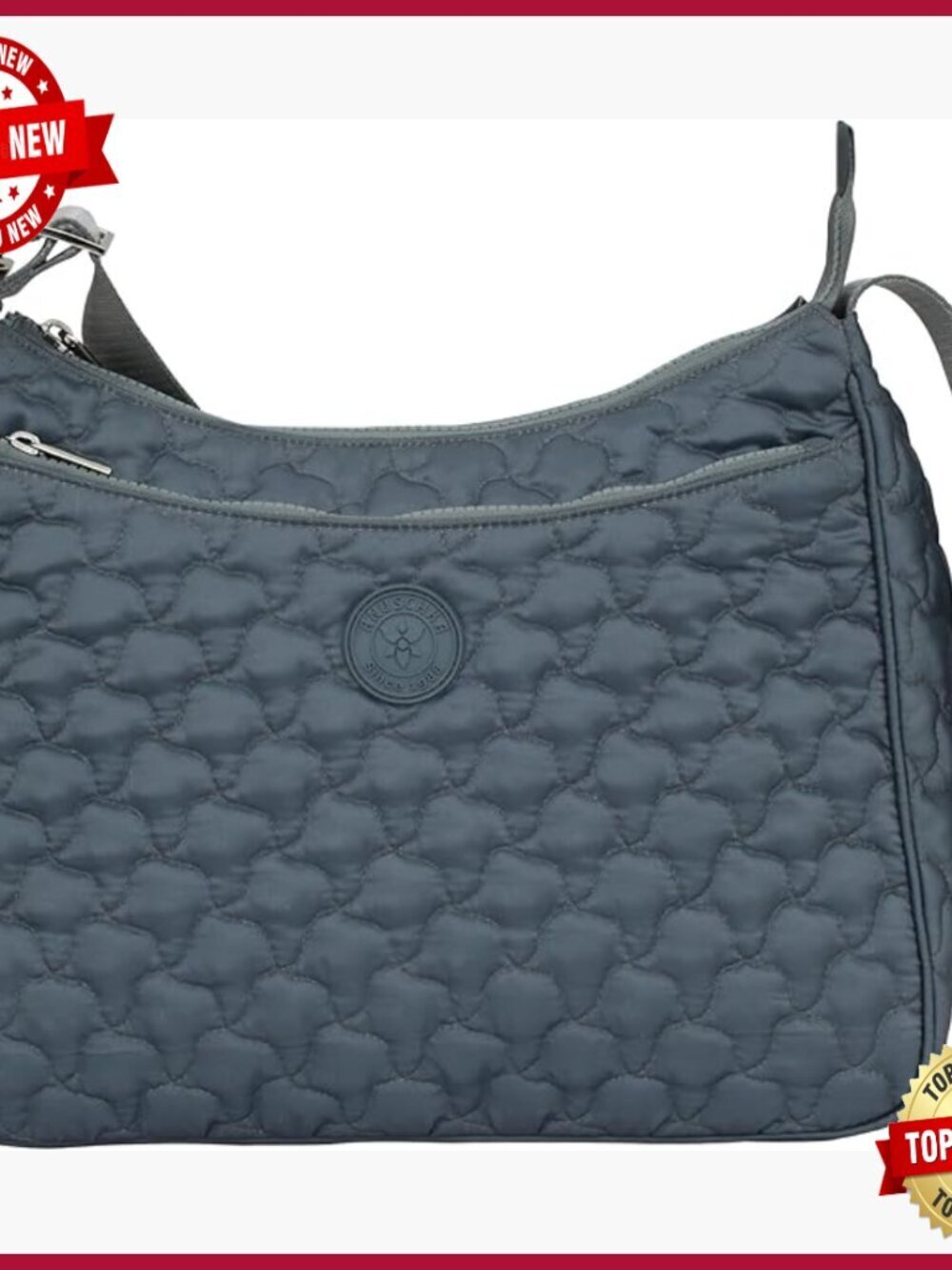 Vegan Hobo Crossbody Bag, Quilted Fabric, Lightweight Water-Resistant